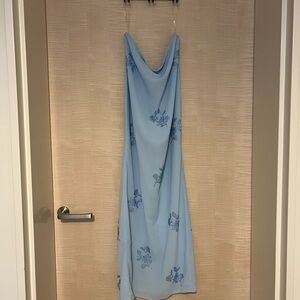 Oh Polly Light Blue Floral Slip Skirt